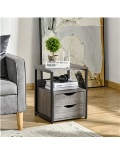 HOMCOM Industrial Side Table with Drawer, Sofa Table, Bedside Cabinet with Storage Shelf, Slim Nightstand for Living Room, Bedro 2
