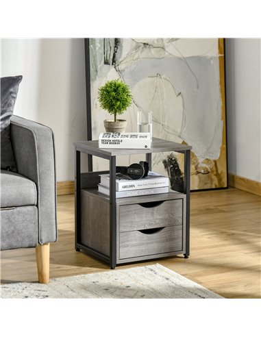HOMCOM Industrial Side Table with Drawer, Sofa Table, Bedside Cabinet with Storage Shelf, Slim Nightstand for Living Room, Bedro