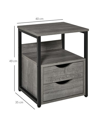 HOMCOM Industrial Side Table with Drawer, Sofa Table, Bedside Cabinet with Storage Shelf, Slim Nightstand for Living Room, Bedro