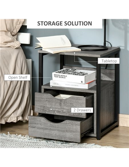 HOMCOM Industrial Side Table with Drawer, Sofa Table, Bedside Cabinet with Storage Shelf, Slim Nightstand for Living Room, Bedro - pic 100129 | FastDaddyshop