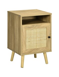 HOMCOM Bedside Table with Rattan Element, Side End Table with Shelf and Cupboard, 39cmx35cmx60cm, Natural 831-599V01ND