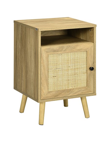 HOMCOM Bedside Table with Rattan Element, Side End Table with Shelf and Cupboard, 39cmx35cmx60cm, Natural 831-599V01ND - pic 100135 | FastDaddyshop