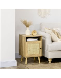 HOMCOM Bedside Table with Rattan Element, Side End Table with Shelf and Cupboard, 39cmx35cmx60cm, Natural 831-599V01ND 2
