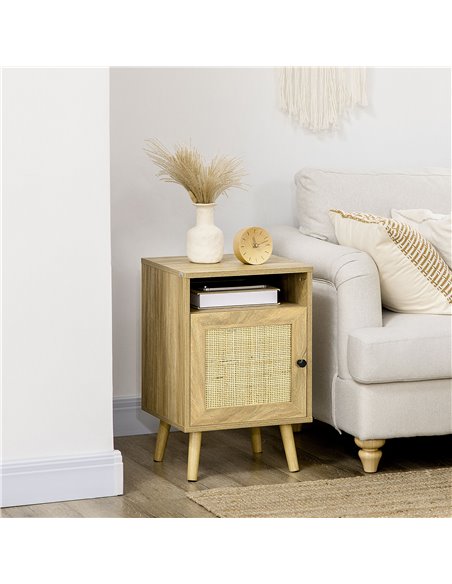 HOMCOM Bedside Table with Rattan Element, Side End Table with Shelf and Cupboard, 39cmx35cmx60cm, Natural 831-599V01ND - pic 100136 | FastDaddyshop