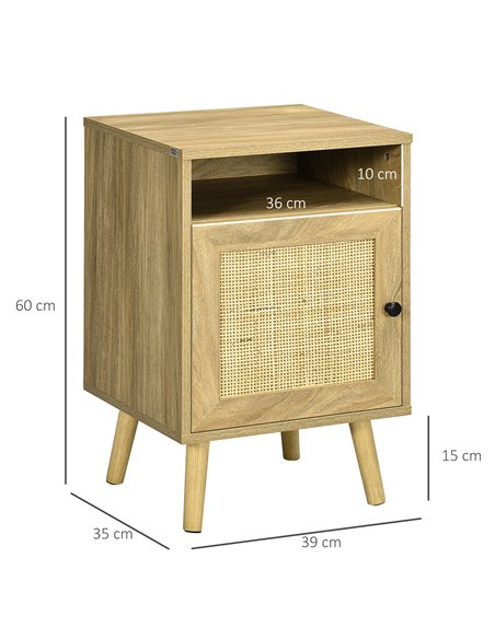 HOMCOM Bedside Table with Rattan Element, Side End Table with Shelf and Cupboard, 39cmx35cmx60cm, Natural 831-599V01ND - pic 100137 | FastDaddyshop