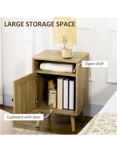 HOMCOM Bedside Table with Rattan Element, Side End Table with Shelf and Cupboard, 39cmx35cmx60cm, Natural 831-599V01ND
