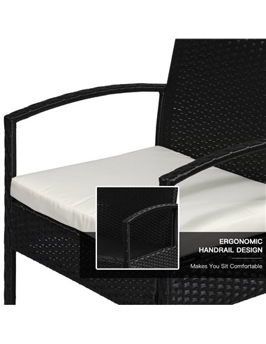 Outsunny 4-Seater Rattan Garden Furniture Set Black Cream Outdoor Patio Wicker Weave Chairs Table Conservatory Seaters Bistro Se
