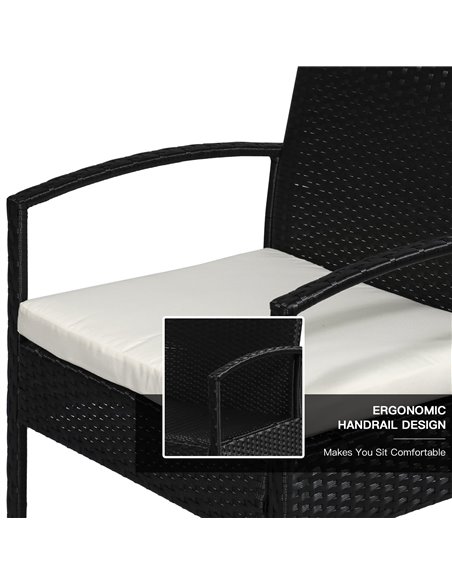 Outsunny 4-Seater Rattan Garden Furniture Set Black Cream Outdoor Patio Wicker Weave Chairs Table Conservatory Seaters Bistro Se - pic 10014 | FastDaddyshop