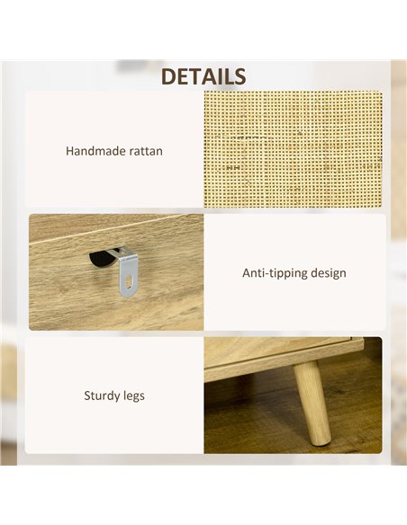 HOMCOM Bedside Table with Rattan Element, Side End Table with Shelf and Cupboard, 39cmx35cmx60cm, Natural 831-599V01ND - pic 100140 | FastDaddyshop