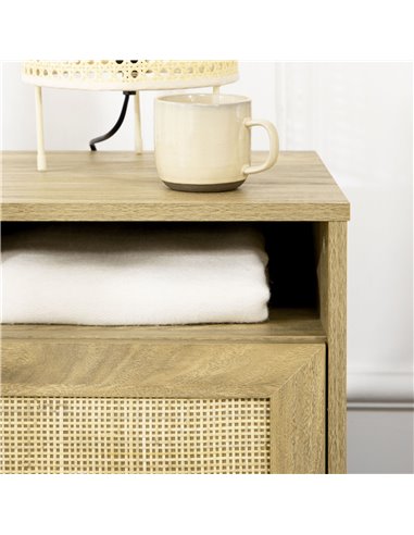 HOMCOM Bedside Table with Rattan Element, Side End Table with Shelf and Cupboard, 39cmx35cmx60cm, Natural 831-599V01ND