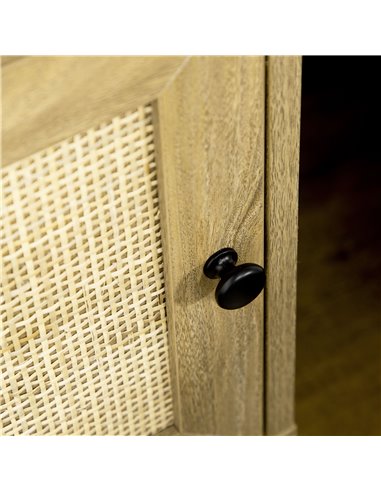HOMCOM Bedside Table with Rattan Element, Side End Table with Shelf and Cupboard, 39cmx35cmx60cm, Natural 831-599V01ND