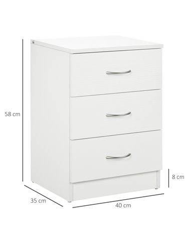 HOMCOM Three-Drawer Simple Bedside Table - White 831-297V00WT