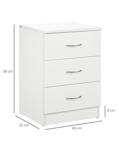HOMCOM Three-Drawer Simple Bedside Table - White 831-297V00WT - pic 100146 | FastDaddyshop