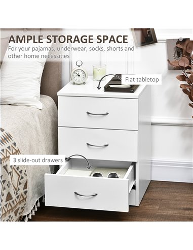 HOMCOM Three-Drawer Simple Bedside Table - White 831-297V00WT