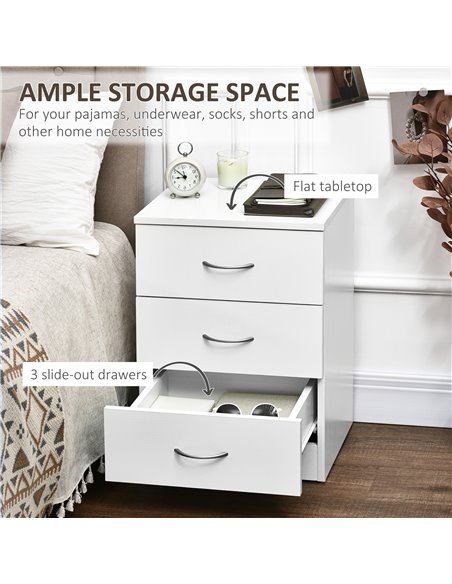 HOMCOM Three-Drawer Simple Bedside Table - White 831-297V00WT - pic 100147 | FastDaddyshop