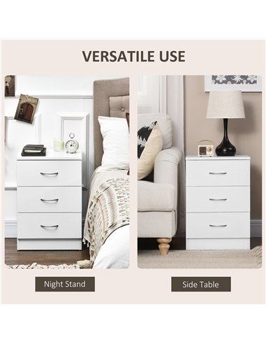 HOMCOM Three-Drawer Simple Bedside Table - White 831-297V00WT