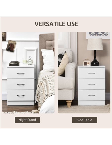 HOMCOM Three-Drawer Simple Bedside Table - White 831-297V00WT - pic 100148 | FastDaddyshop