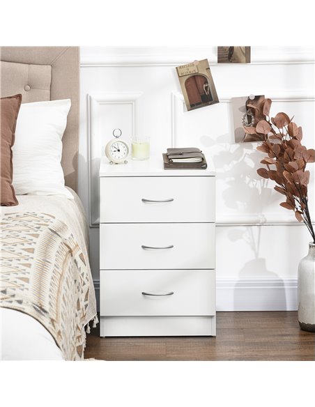 HOMCOM Three-Drawer Simple Bedside Table - White 831-297V00WT - pic 100150 | FastDaddyshop