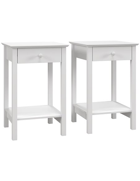 HOMCOM White Bedside Table, Wooden Side Table, Nightstand, Bedside Cabinet with Drawer and Storage Shelf for Bedroom and Living  - pic 100153 | FastDaddyshop