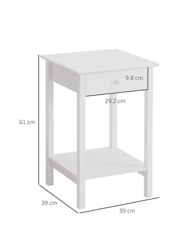 HOMCOM White Bedside Table, Wooden Side Table, Nightstand, Bedside Cabinet with Drawer and Storage Shelf for Bedroom and Living 