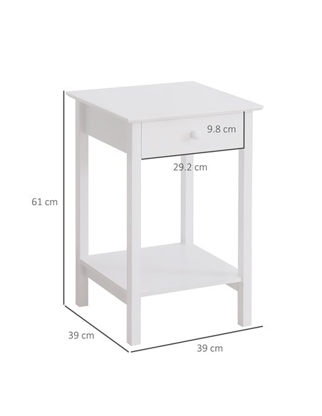HOMCOM White Bedside Table, Wooden Side Table, Nightstand, Bedside Cabinet with Drawer and Storage Shelf for Bedroom and Living  - pic 100155 | FastDaddyshop