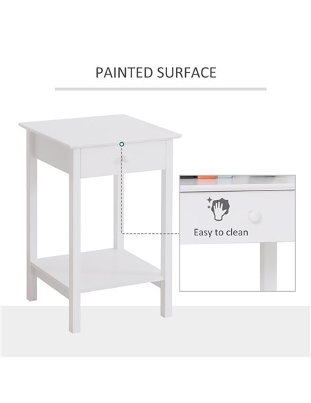 HOMCOM White Bedside Table, Wooden Side Table, Nightstand, Bedside Cabinet with Drawer and Storage Shelf for Bedroom and Living  - pic 100157 | FastDaddyshop