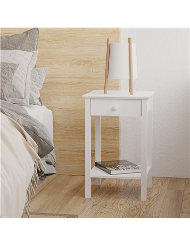 HOMCOM White Bedside Table, Wooden Side Table, Nightstand, Bedside Cabinet with Drawer and Storage Shelf for Bedroom and Living 