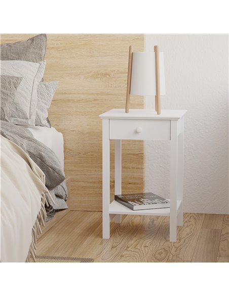 HOMCOM White Bedside Table, Wooden Side Table, Nightstand, Bedside Cabinet with Drawer and Storage Shelf for Bedroom and Living  - pic 100158 | FastDaddyshop