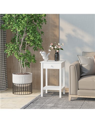 HOMCOM White Bedside Table, Wooden Side Table, Nightstand, Bedside Cabinet with Drawer and Storage Shelf for Bedroom and Living 