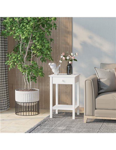 HOMCOM White Bedside Table, Wooden Side Table, Nightstand, Bedside Cabinet with Drawer and Storage Shelf for Bedroom and Living  - pic 100159 | FastDaddyshop