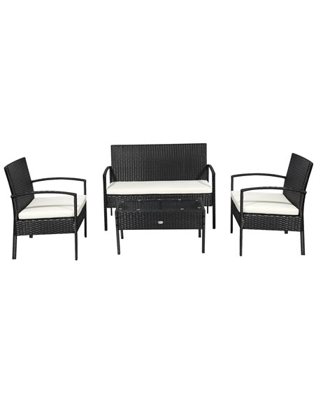 Outsunny 4-Seater Rattan Garden Furniture Set Black Cream Outdoor Patio Wicker Weave Chairs Table Conservatory Seaters Bistro Se - pic 10016 | FastDaddyshop