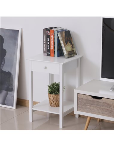 HOMCOM White Bedside Table, Wooden Side Table, Nightstand, Bedside Cabinet with Drawer and Storage Shelf for Bedroom and Living 