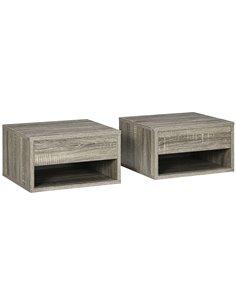 HOMCOM Set of Two Floating Bedside Tables Wall Mounted Nightstands with Drawer and Shelf for Bedroom, Brown Wood-Effect 831-630V