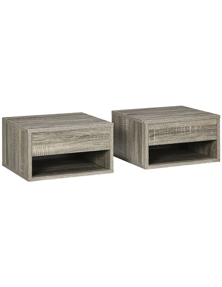 HOMCOM Set of Two Floating Bedside Tables Wall Mounted Nightstands with Drawer and Shelf for Bedroom, Brown Wood-Effect 831-630V - pic 100162 | FastDaddyshop