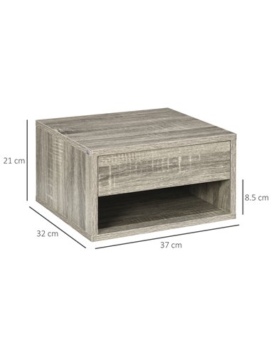 HOMCOM Set of Two Floating Bedside Tables Wall Mounted Nightstands with Drawer and Shelf for Bedroom, Brown Wood-Effect 831-630V