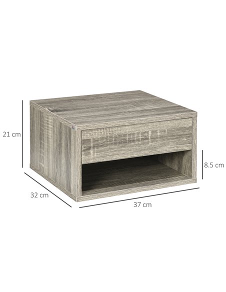 HOMCOM Set of Two Floating Bedside Tables Wall Mounted Nightstands with Drawer and Shelf for Bedroom, Brown Wood-Effect 831-630V - pic 100164 | FastDaddyshop