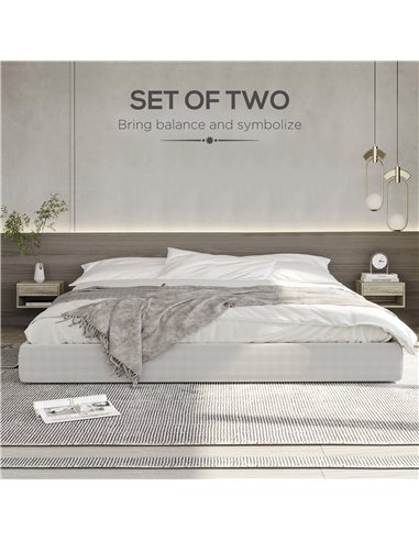 HOMCOM Set of Two Floating Bedside Tables Wall Mounted Nightstands with Drawer and Shelf for Bedroom, Brown Wood-Effect 831-630V