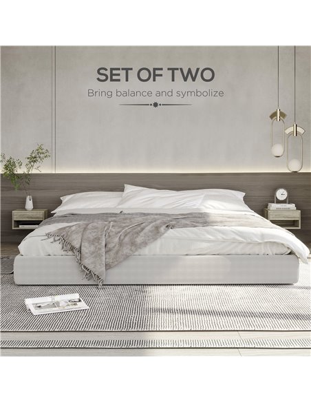 HOMCOM Set of Two Floating Bedside Tables Wall Mounted Nightstands with Drawer and Shelf for Bedroom, Brown Wood-Effect 831-630V - pic 100165 | FastDaddyshop