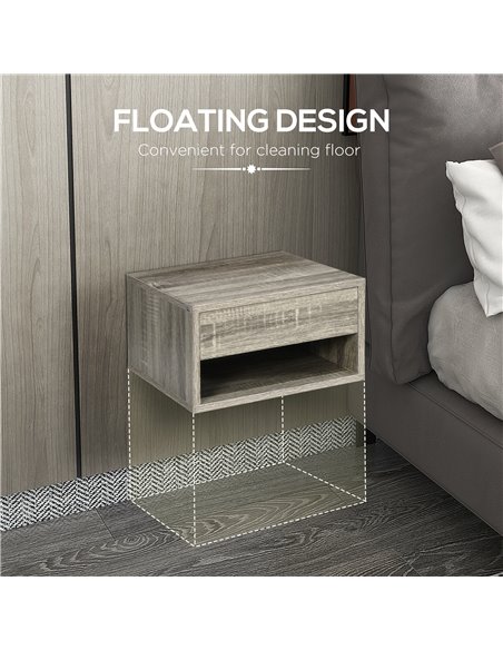 HOMCOM Set of Two Floating Bedside Tables Wall Mounted Nightstands with Drawer and Shelf for Bedroom, Brown Wood-Effect 831-630V - pic 100166 | FastDaddyshop