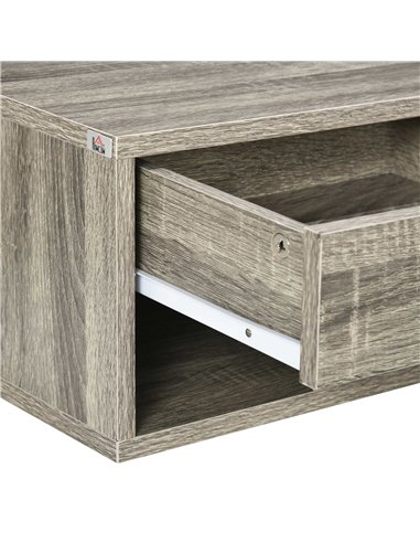 HOMCOM Set of Two Floating Bedside Tables Wall Mounted Nightstands with Drawer and Shelf for Bedroom, Brown Wood-Effect 831-630V