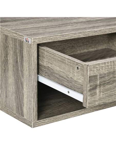 HOMCOM Set of Two Floating Bedside Tables Wall Mounted Nightstands with Drawer and Shelf for Bedroom, Brown Wood-Effect 831-630V - pic 100169 | FastDaddyshop