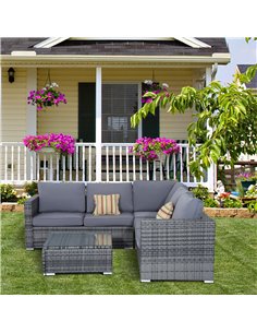 Outsunny 5-Seater Rattan Garden Furniture Sets with Corner Sofa, Coffee Table, Cushions, Grey 2