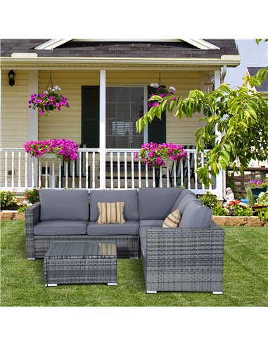 Outsunny 5-Seater Garden Furniture Sets Rattan Wicker Patio Conservatory Dining Set Indoor Outdoor with Corner Sofa Loveseat Cof