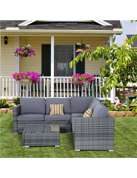 Outsunny 5-Seater Garden Furniture Sets Rattan Wicker Patio Conservatory Dining Set Indoor Outdoor with Corner Sofa Loveseat Cof - pic 10017 | FastDaddyshop