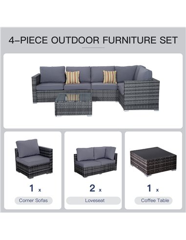 Outsunny 5-Seater Garden Furniture Sets Rattan Wicker Patio Conservatory Dining Set Indoor Outdoor with Corner Sofa Loveseat Cof