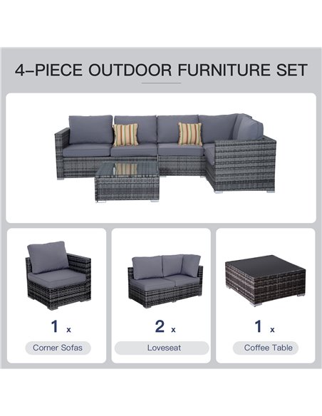 Outsunny 5-Seater Garden Furniture Sets Rattan Wicker Patio Conservatory Dining Set Indoor Outdoor with Corner Sofa Loveseat Cof - pic 10019 | FastDaddyshop