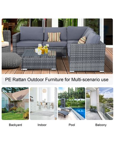 Outsunny 5-Seater Garden Furniture Sets Rattan Wicker Patio Conservatory Dining Set Indoor Outdoor with Corner Sofa Loveseat Cof