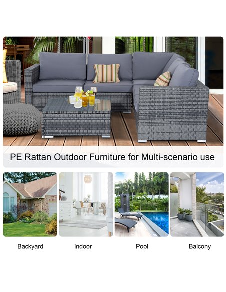 Outsunny 5-Seater Garden Furniture Sets Rattan Wicker Patio Conservatory Dining Set Indoor Outdoor with Corner Sofa Loveseat Cof - pic 10020 | FastDaddyshop