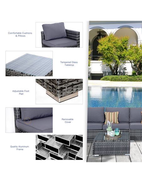 Outsunny 5-Seater Garden Furniture Sets Rattan Wicker Patio Conservatory Dining Set Indoor Outdoor with Corner Sofa Loveseat Cof - pic 10021 | FastDaddyshop