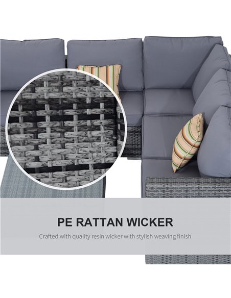 Outsunny 5-Seater Garden Furniture Sets Rattan Wicker Patio Conservatory Dining Set Indoor Outdoor with Corner Sofa Loveseat Cof - pic 10022 | FastDaddyshop